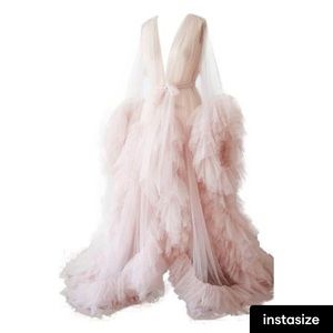 BathGown Sexy Illusion Long Lingerie Tulle Robe Nightgown